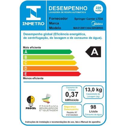 Imagem de Lavadora De Roupas Midea Wave Agitator 13kg Branca 220V (MA512W130A/WK-05)