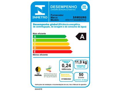 Imagem de Lavadora de Roupas Samsung Inverter 11kg Cesto Inox 12 Programas de Lavagem Branca WW11T4040BE/AZ