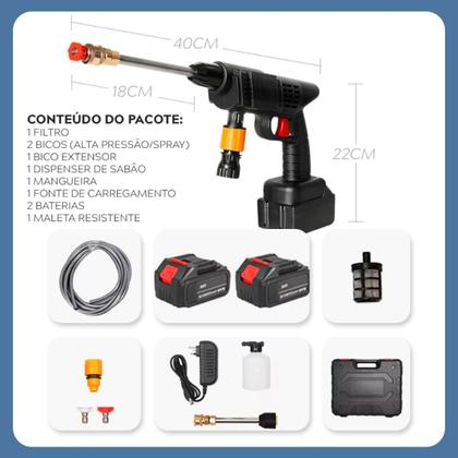 Imagem de Lavadora Lava Jato Portátil Alta Pressão Recarregavel Kit 2 Baterias 48V Com Maleta Bivolt 127v 220v