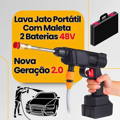 Imagem de Lavadora Lava Jato Portátil Alta Pressão Recarregavel Kit 2 Baterias 48V Com Maleta