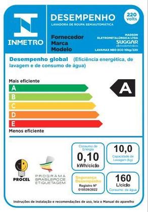 Imagem de Lavadora Semi-Automática Lavamax Eco 10Kg Suggar LE1012BR Branca 220V