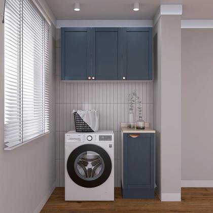Imagem de Lavanderia Modulada 2 Peças 1 Armário Aéreo 3 Portas 1 Balcão Arizona CabeCasa MadeiraOriginals Azul/Branco