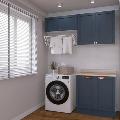 Imagem de Lavanderia Modulada 3 Peças sem Tampo 2 Armários Aéreos 1 Balcão 2 Portas CabeCasa MadeiraOriginals Cinza/Branco