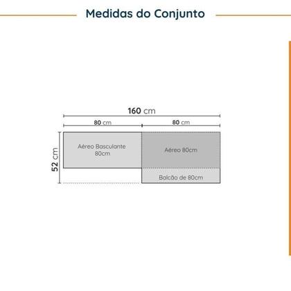 Imagem de Lavanderia Modulada 3 Peças sem Tampo 2 Armários Aéreos 1 Balcão 2 Portas CabeCasa MadeiraOriginals Cinza/Branco