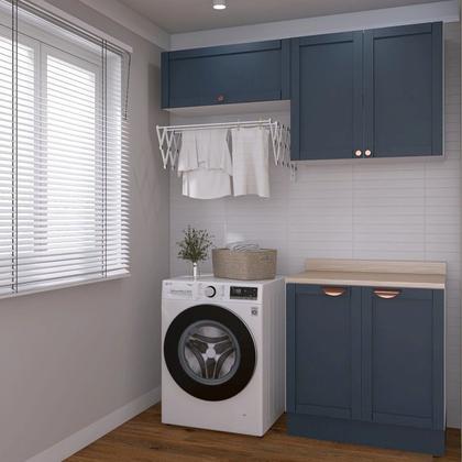 Imagem de Lavanderia Planejada 3 Peças 2 Armários Aéreos 3 Portas 1 Balcão Arizona CabeCasa MadeiraOriginals Azul/Branco
