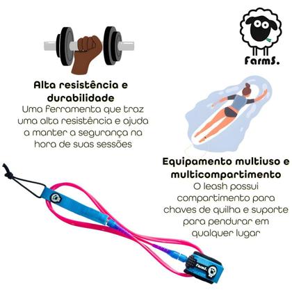 Imagem de Leash Estrepe Cordinha Farms 6ft Regular 6mm Duplo Rotor