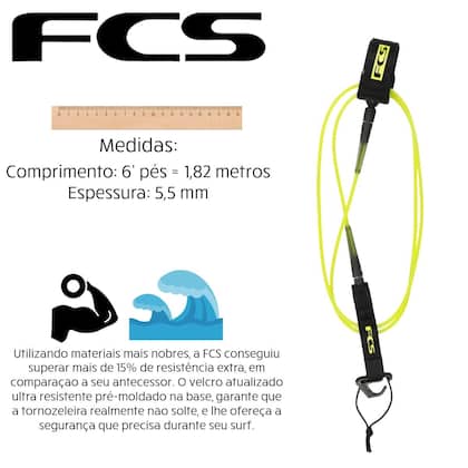 Imagem de Leash FCS 6' x 5.5 mm Essential Series Comp Cordinha Strep Cor:Gelo/Cinza