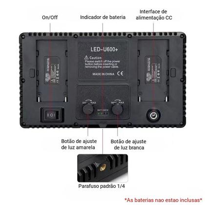 Imagem de Led Iluminador Painel Luz U600+fonte+2bateria+carre+tripe 2m