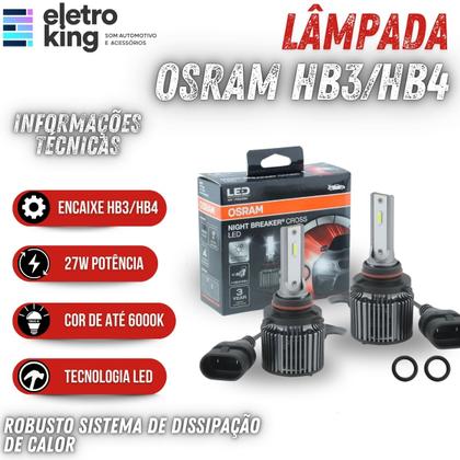 Imagem de LED Lâmpada Osram Night Breaker Cross HB3 HB4 9005 9006 27W 12V 6000K Par Automotivo Luz Super Branca