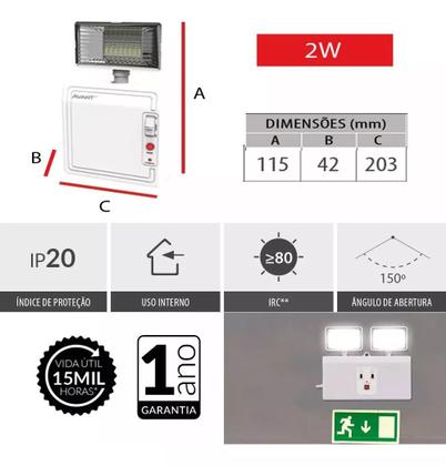 Imagem de Led Luminaria Luz Emergência Bloco 1 Farol 2w Bivolt 6000k