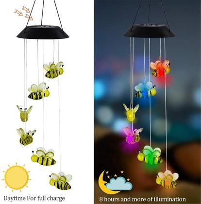 Imagem de Led Solar Powered Bee Wind Chimes Luz Casa Jardim Lâmpada Suspensa Decoração