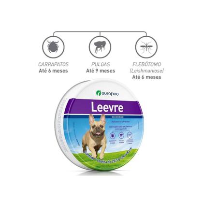 Imagem de Leevre Coleira Cães Porte Pequeno e Medio 48cm Anti Pulga Contra Mosquito Leishmaniose e Carrapato