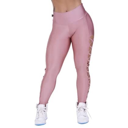 Imagem de Legging Fitness Femininas Tiras Lateral Cós Alto Cirrê Liso Orbis