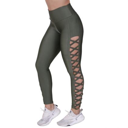 Imagem de Legging Fitness Femininas Tiras Lateral Cós Alto Cirrê Liso Orbis