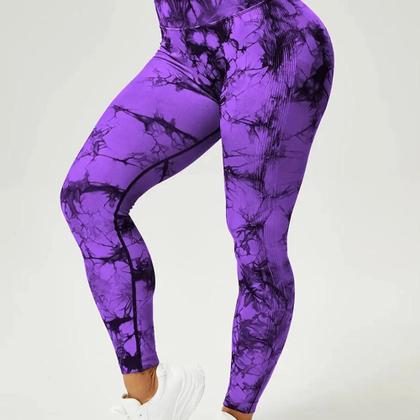 Imagem de Leggings Yoga Cintura Alta Sem Costura Tie Dye - Controle de Barriga para Treino