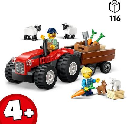 Imagem de LEGO City 60461 Trator agrícola vermelho com trailer e conjunto de brinquedos para ovelhas  Conjunto de brinquedos com figuras de animais  Brinquedo