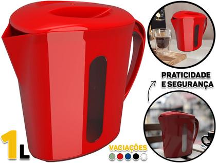 Imagem de Leiteira Jarra Plástica Para Micro-ondas Leite Suco Água Com Tampa E Alça 1 Litro Unitermi
