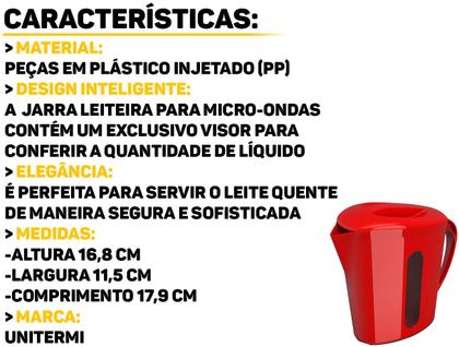 Imagem de Leiteira Jarra Plástica Para Micro-ondas Leite Suco Água Com Tampa E Alça 1 Litro Unitermi