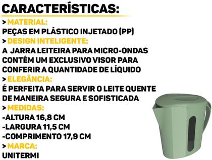 Imagem de Leiteira Jarra Plástica Para Micro-ondas Leite Suco Água Com Tampa E Alça 1 Litro Unitermi