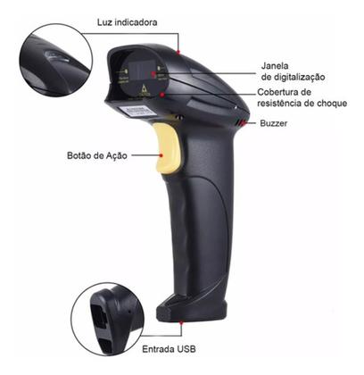 Imagem de Leitor Código De Barras Laser Cabo Usb 1,8m Alta Precisão