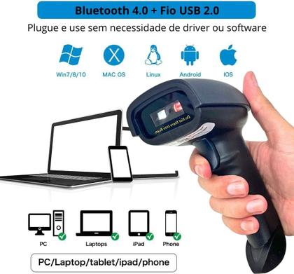 Imagem de Leitor Código De Barras Qr code 2d  Usb Bluetooth 3 Em 1 Sem Fio 