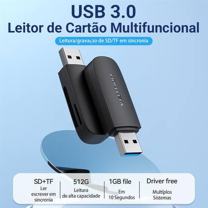 Imagem de Leitor de Cartão Portátil 2 em 1 USB 3.0 SD + TF Vention