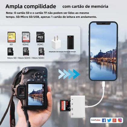 Imagem de Leitor de Cartão USB OTG 4 em 1 para iPhone 14/13/12 - Adaptador para Cartões SD e TF