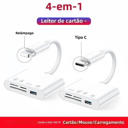 Imagem de Leitor de Cartão USB OTG 4 em 1 para iPhone 14/13/12 - Adaptador para Cartões SD e TF