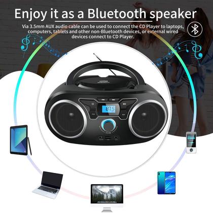 Imagem de Leitor de CD de rádio portátil Boombox com Bluetooth e rádio FM