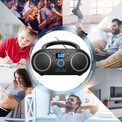 Imagem de Leitor de CD de rádio portátil Boombox com Bluetooth e rádio FM