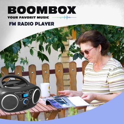Imagem de Leitor de CD de rádio portátil Boombox com Bluetooth e rádio FM