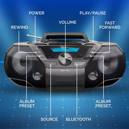 Imagem de Leitor de CD e K7 Portátil Philips com Bluetooth