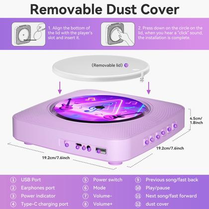 Imagem de Leitor de CD Kegaudio Portátil Bluetooth Recarregável 1800mAh 19x19x3cm