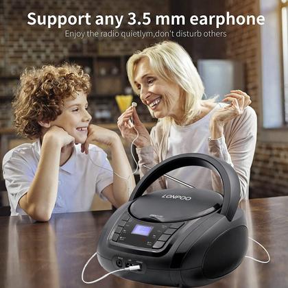 Imagem de Leitor de CD Lonpoo Portable Boombox FM Radio USB Bluetooth