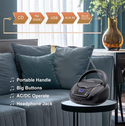 Imagem de Leitor de CD Lonpoo Portable Boombox FM Radio USB Bluetooth