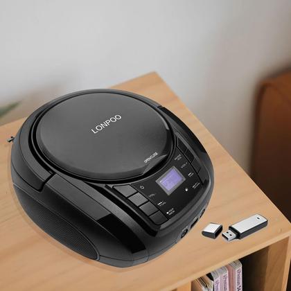 Imagem de Leitor de CD Lonpoo Portable Boombox FM Radio USB Bluetooth