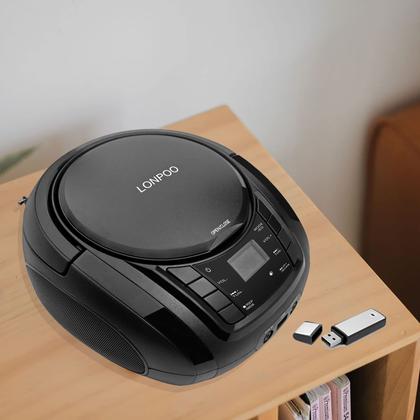 Imagem de Leitor de CD portátil Boombox LONPOO Rádio FM USB Bluetooth