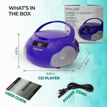 Imagem de Leitor de CD portátil Boombox Philco com alto-falantes AM FM Radio
