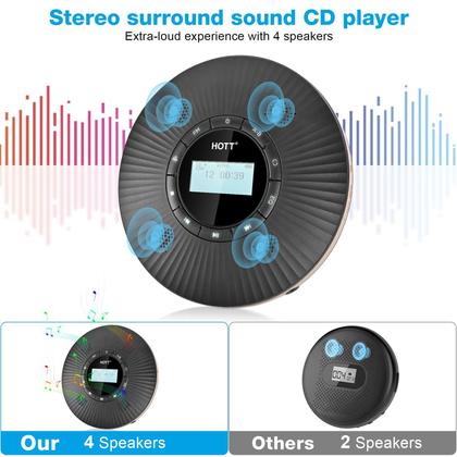Imagem de Leitor de CD Portátil HOTT com 4 Alto-Falantes e Bluetooth 5.3 - Preto