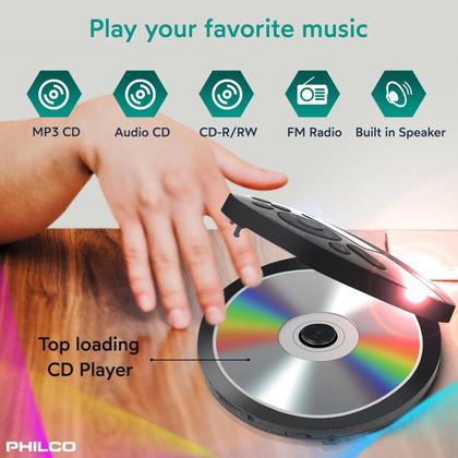 Imagem de Leitor de CD Portátil Philco com Bluetooth, Rádio FM e Fones de Ouvido