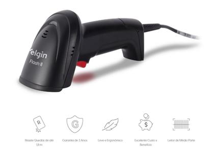 Imagem de Leitor de Código de Barra Fixo 1D Elgin Flash II, USB, Preto