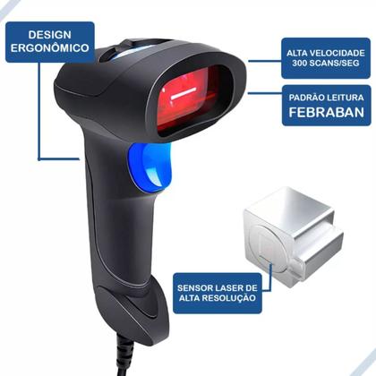 Imagem de Leitor de Código de Barras Com Fio USB EAN13 Boletos Bancários NF Contas Impostos Uso de Correios