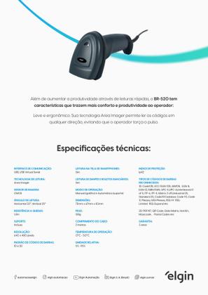 Imagem de Leitor de Código de Barras e QR Code Elgin BR-520 USB, Area Imager 1D e 2D - 46BR520CKD00