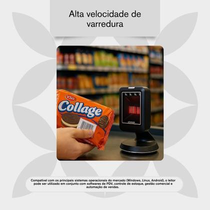 Imagem de Leitor De Código De Barras Fixo USB PDV Scanner Automático 1D 2D QR Code Para Caixa