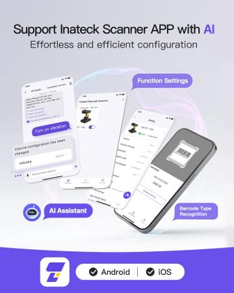 Imagem de Leitor de código de barras Inateck Industrial Wireless 2D QR Code BCST-75S
