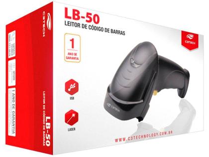 Imagem de Leitor de Código de Barras Laser C3 Tech LB-50BK - Preto - com Suporte - Lê boletos, NFe e produtos