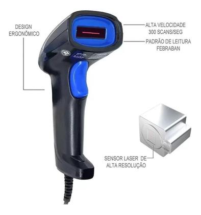 Imagem de Leitor de Código de Barras Laser USB EAN13 Boletos FEBRABAN
