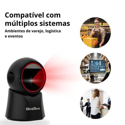 Imagem de Leitor de Código de Barras Scanner de Mesa Fixo Redondo 1D 2D USB Automático