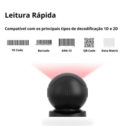 Imagem de Leitor de Código de Barras Scanner de Mesa Fixo Redondo 1D 2D USB Automático
