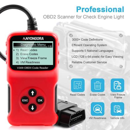 Imagem de Leitor de código de scanner OBD2 Anyongora V309 para motor de carro